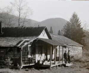 Old Smokehouse at the forks, old slabs covering the new (circa1940) PRJ 1362