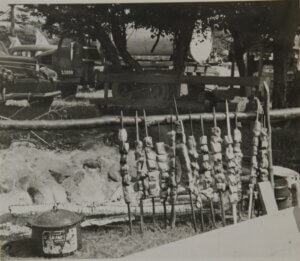 Salmon baking at Lummi Stommish c1953 Buswell 283